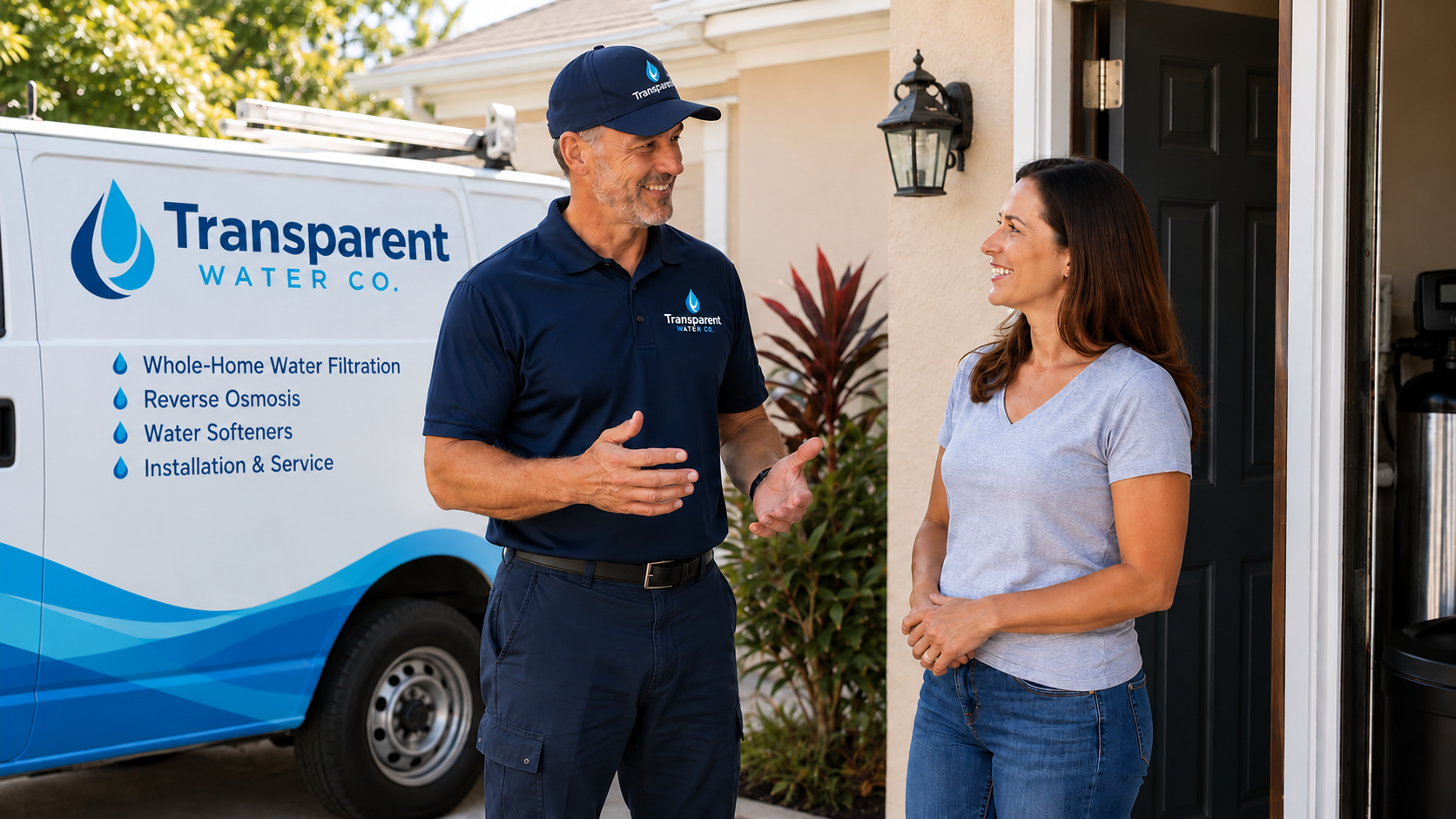 Transparent Water Co. technician on a home service visit
